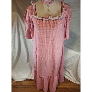 VTG Lola Jrs. Red Plaid Hippie Chic Prairie‎ Maxi Dress Ribbon/Eyelet Small